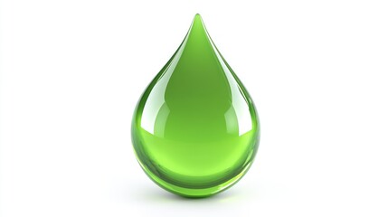 A Single Teardrop of Vibrant Green Liquid, Isolated on a Pure White Background.  Represents purity, freshness, and natural elements.
