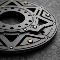 Intricate dark disc with golden accents