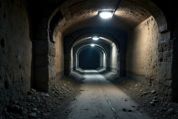 Fototapeta premium Grimy coal mine interior, showing textured walls and support beams Dark, gritty, industrial atmosphere , energy, forgotten, authentic
