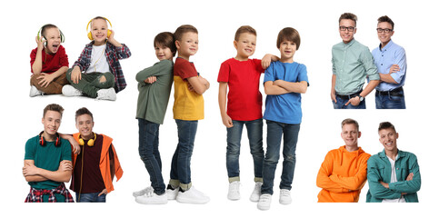 Obraz premium Collage with photos of brothers on white background