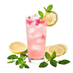 Glass of Rosewater Lemonade with Mint Isolated on Transparent Background

