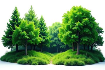 Lush green forest isolated on white background Perfect for design projects needing a natural element , vibrant, natural