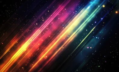 Obraz premium Vibrant diagonal lines of light, streaked with colored particles against a dark background