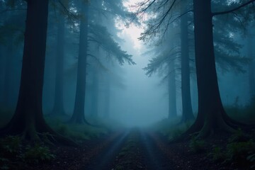 Obraz premium Mysterious foggy forest scene, perfect for fantasy or horror film backgrounds , fantasy, effect, setting