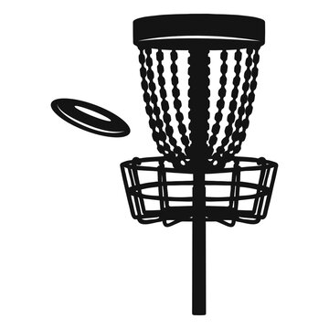 Disc golf basket with frisbee silhouette