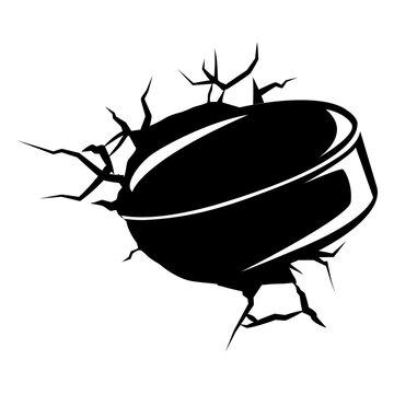 Ice hockey puck crashed into wall