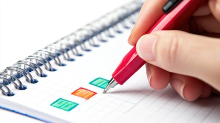 Therapist writing goal steps on notepad, isolated table