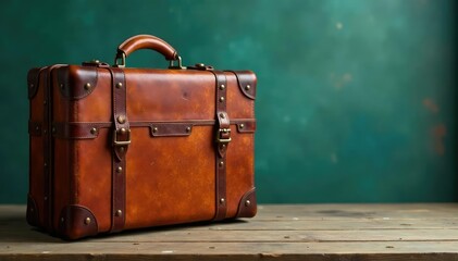 Vintage suitcase, worn leather, antique travel bag, retro luggage Perfect for travel, adventure, nostalgic themes , retro background, belongings, heirloom