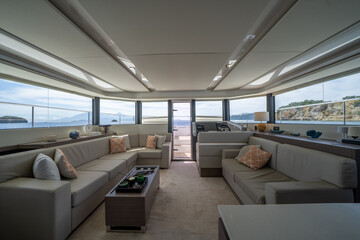 Interior of a Luxury Catamaran with Modern Design and Comfort

