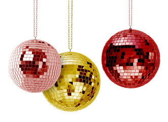 Different shiny disco balls on white background