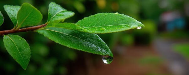 Close-Up of Dew-Drops on Green Leaves in Natural Garden Environment After Rainfall