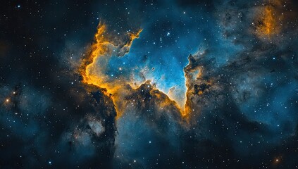 Fototapeta premium Cosmic nebula swirls in deep space. Fiery hues dance amongst starlit expanse