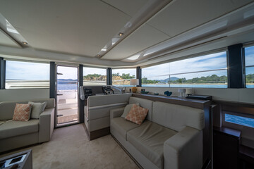 Interior of a Luxury Catamaran with Modern Design and Comfort

