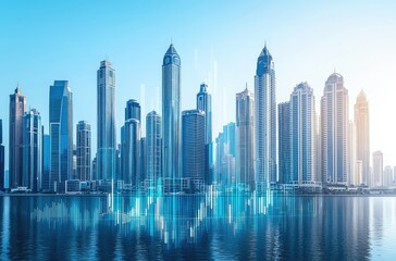 Modern cityscape with financial data overlay