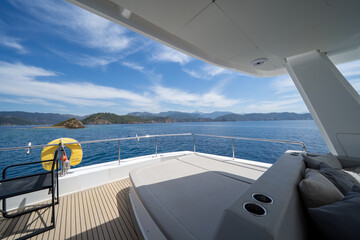 Interior of a Luxury Catamaran with Modern Design and Comfort

