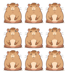 capybara white background with different expressions