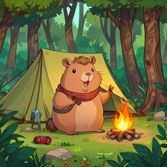 Capybara in a tent illustration