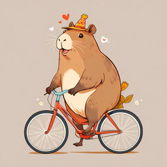 Capybara driving bicycle illustration