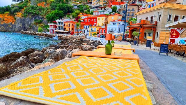 Fototapeta parga greece houses streets roads  greek tourist resort