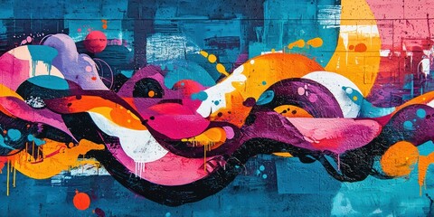 Urban street with bold graffiti on walls