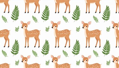 Naklejka premium Elegant deer silhouette with lush fern leaf pattern, natureinspired design for wildlife art and decorative projects