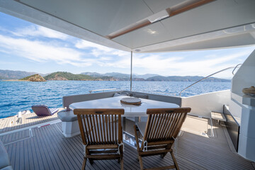 Interior of a Luxury Catamaran with Modern Design and Comfort


