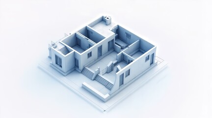  Isometric technical drawing of modern house with blueprint style lines