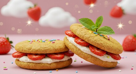Strawberry shortcake cookies pastel background