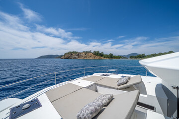 Interior of a Luxury Catamaran with Modern Design and Comfort

