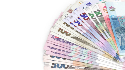 Ukrainian Hryvnia banknotes fanned out, Ukraine currency financial concept