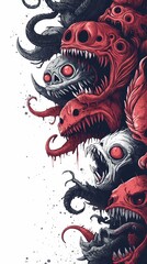 Artistic interpretation of multiple monster faces red and black composition