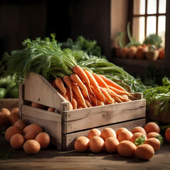 Carrots vegetables in a market