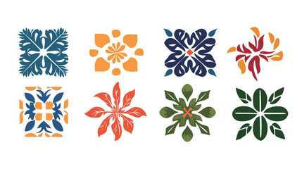 Vector Art of Hawaiian Quilt Patterns with Flowers &mdash; Traditional Ethnic Symmetrical Design