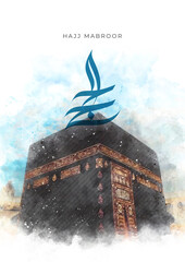 Hajj Mabroor: A Watercolor Hajj Mubarak Card Poster for Celebration of Islamic Pilgrimage