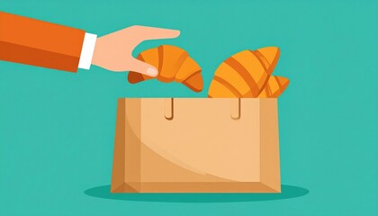 Hand Placing Croissants In Paper Bag