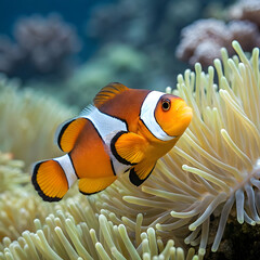 Ocellaris Clownfish in Anemone isolated on background