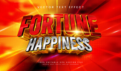 3d Fortune Happiness, Editable Vector Text Effect. Suitable for Red Elegant Theme.
