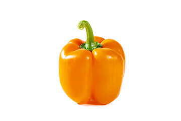 Fresh juicy shiny orange bell pepper isolated on white background.