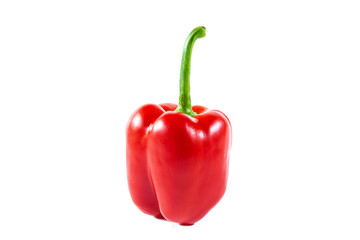 Fresh juicy shiny red bell pepper isolated on white background.