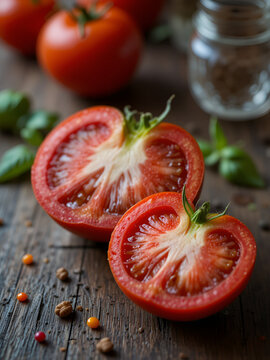halbierte tomate nah aufnahme