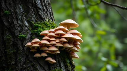Living tree covered with mushrooms
