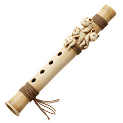 Naklejka premium 素朴な竹笛 愛らしい動物彫刻 温かい光で輝く