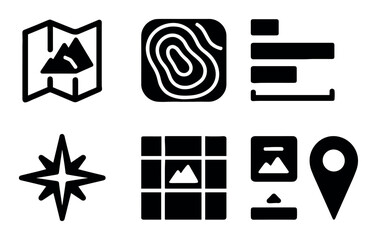 Collection of navigation icons and topography symbols