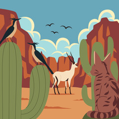 illustration of animals in the desert