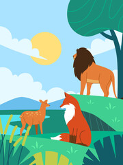 illustration of animals in the meadow