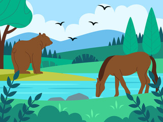 illustration of animals in the meadow