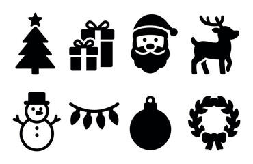 Fototapeta premium Christmas icons set featuring santa, tree, gifts, reindeer, snowman