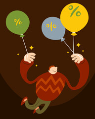 illustration of a person being blown away by a balloon