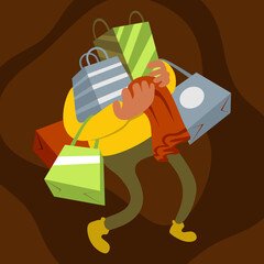 man carrying a lot of shopping bags