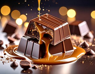 Chocolates filled with caramel. Caramel flows out from inside the chocolate